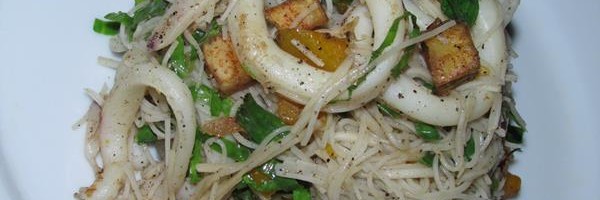 Calamari, Ash-Plantain & Pumkin Noodles